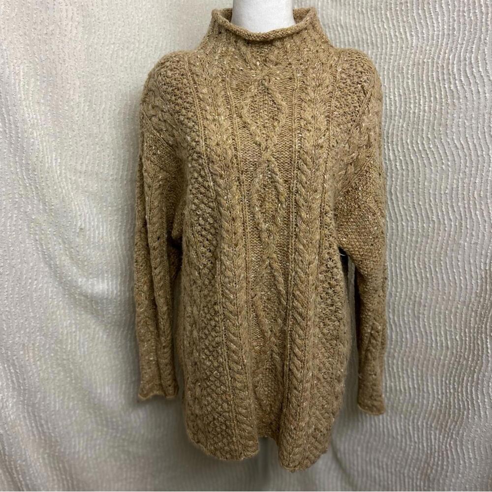 Express Vintage Angora Rabbit Wool Sweater Hand Knit Beige Medium Tan Winter